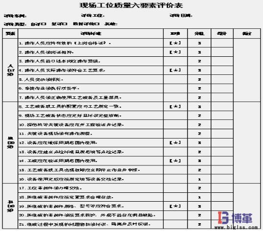 工位質(zhì)量管理六要素評價(jià)表