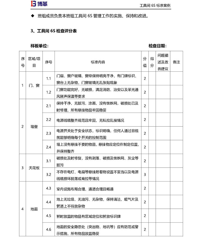 工具間材6S檢查評分標(biāo)準(zhǔn)