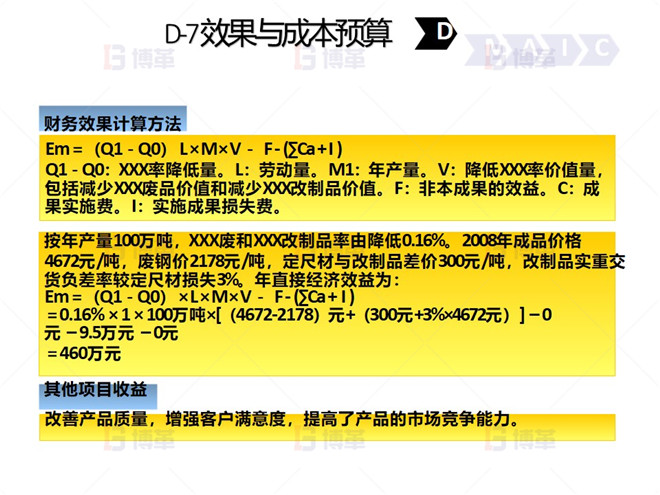 鋼鐵行業(yè)降低廢品率六西格瑪案例 D-7 效果與成本預算